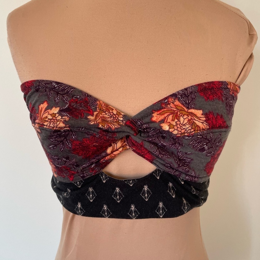 Free People Floral Print Multicolor Strapless Twist Front Keyhole Y2K Crop Top M